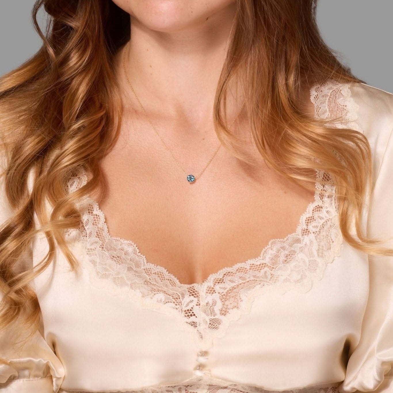 Round Solitaire Blue Topaz Gemstone Necklace
