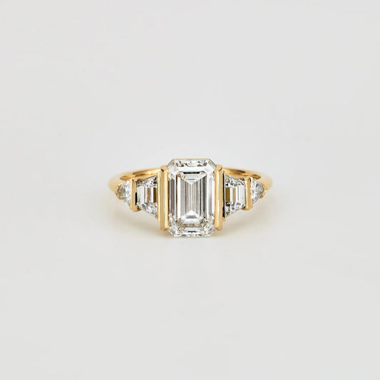 2.5 CT Emerald Shaped Cluster Moissanite Engagement Ring