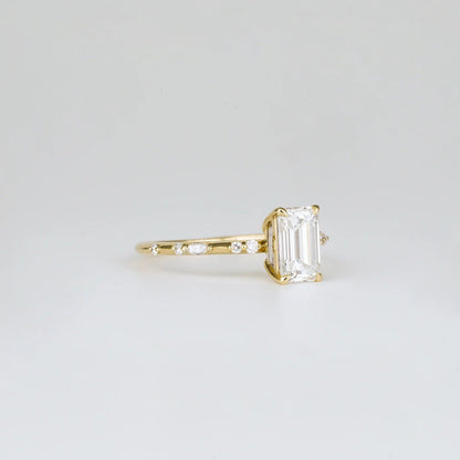 1.01 CT Emerald Shaped Dainty Moissanite Engagement Ring