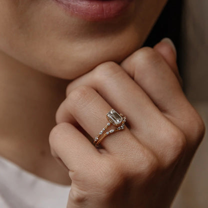 1.01 CT Emerald Shaped Dainty Moissanite Engagement Ring
