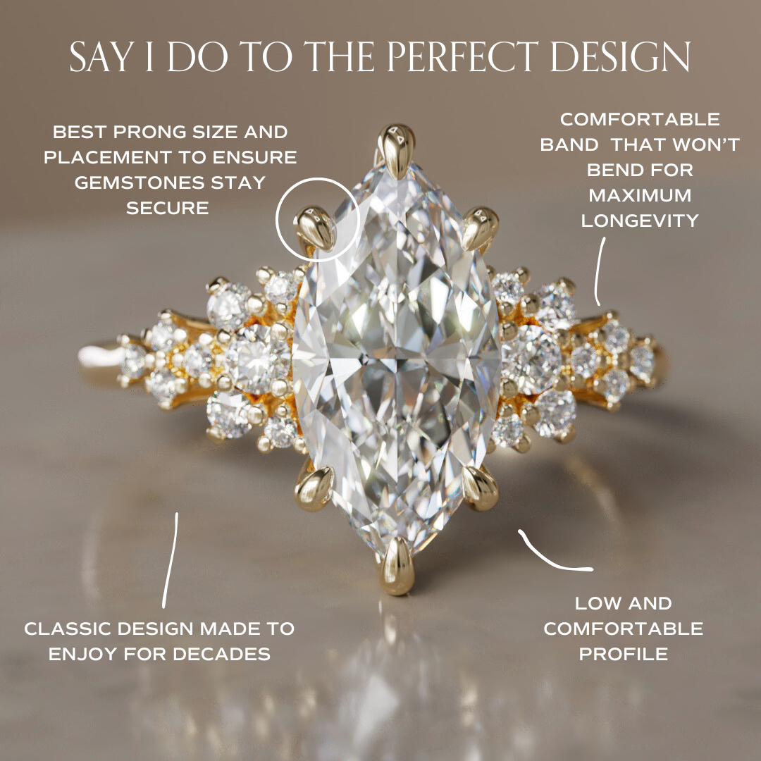 Marquise Shaped Three Stone Lab Grown Diamond Engagement Ring