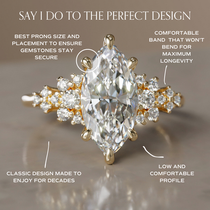 Marquise Shaped Three Stone Lab Grown Diamond Engagement Ring