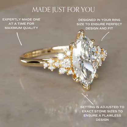 Marquise Shaped Three Stone Lab Grown Diamond Engagement Ring