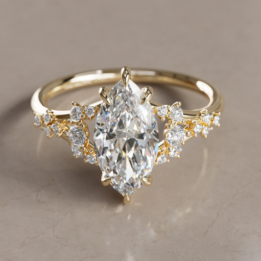 Marquise Shaped Three Stone Lab Grown Diamond Engagement Ring