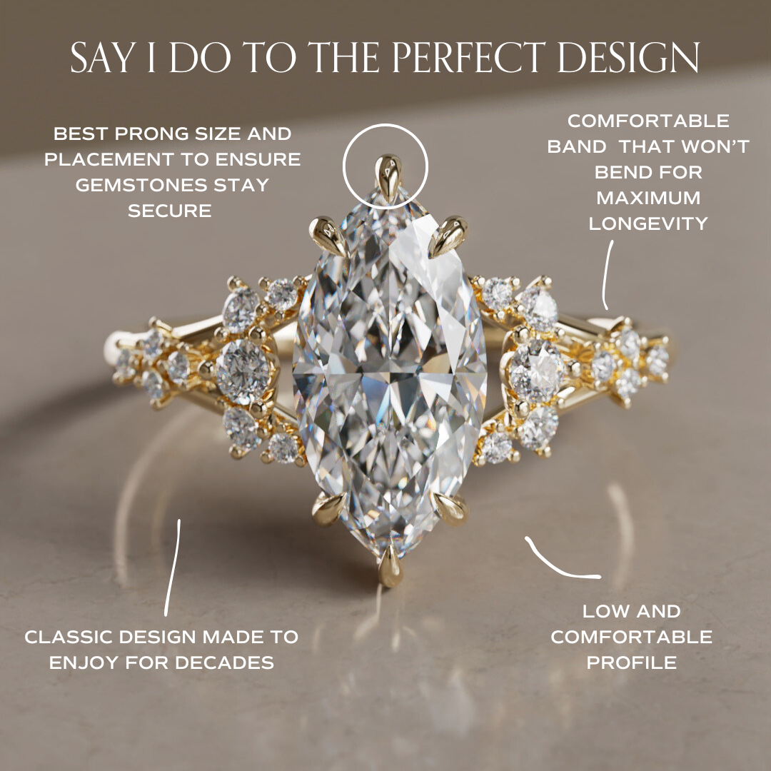 Marquise Shaped Three Stone Lab Grown Diamond Engagement Ring