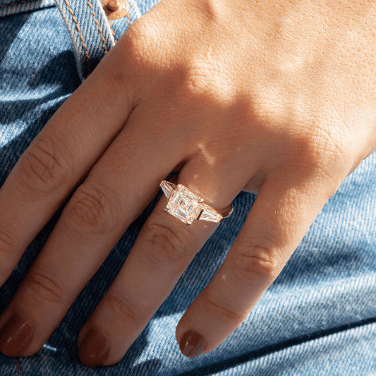 Marquise Shaped Three Stone Lab Grown Diamond Engagement Ring