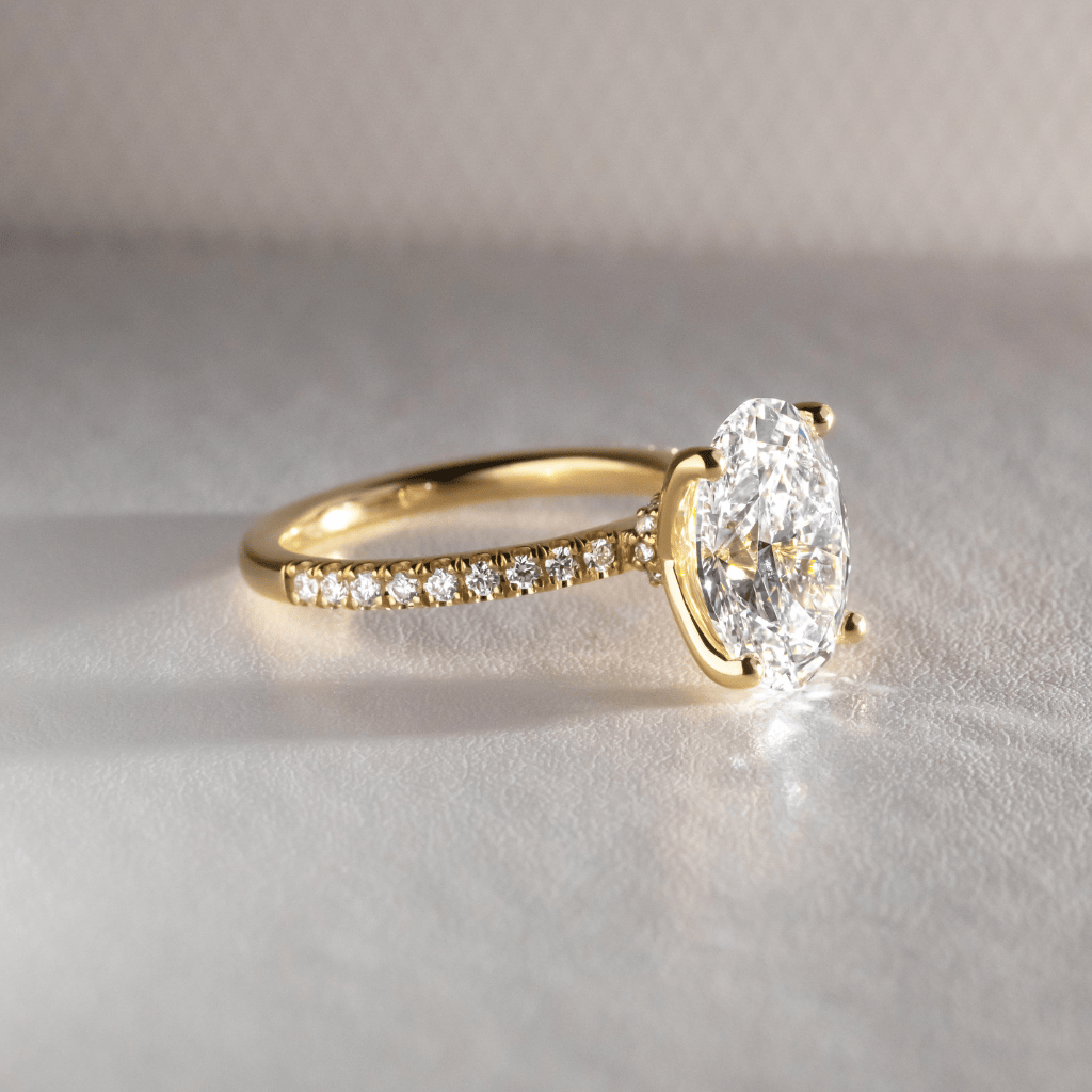 Marquise Shaped Three Stone Lab Grown Diamond Engagement Ring