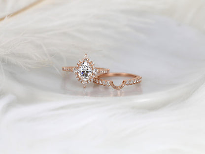 1.5 CT Oval Cut Halo & Pave Moissanite Bridal Ring Set