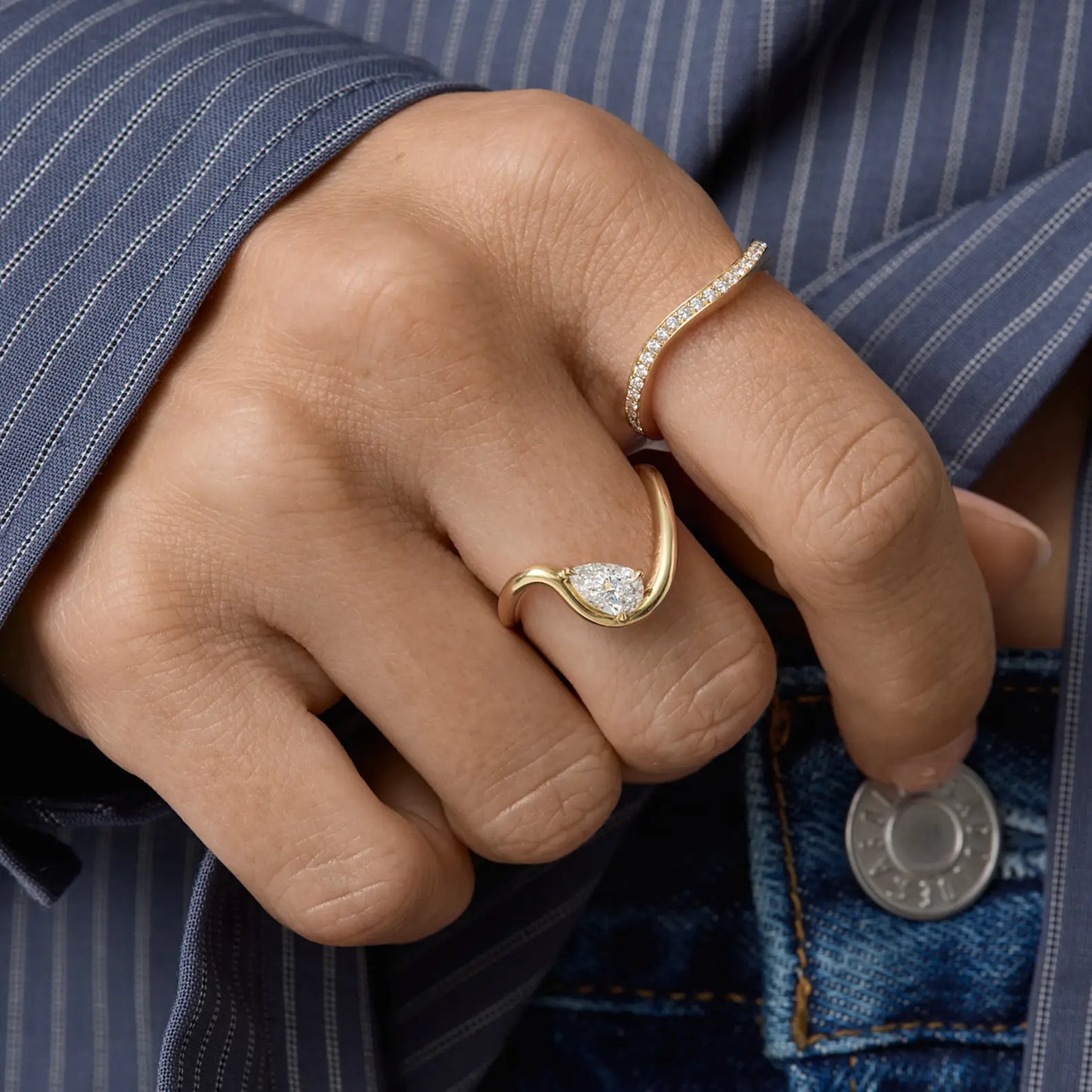 Timeless 0.5 CT Pear Cut Swirl Solitaire Styled Moissanite Diamond Engagement Ring