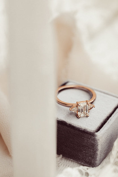 Marquise Shaped Three Stone Lab Grown Diamond Engagement Ring