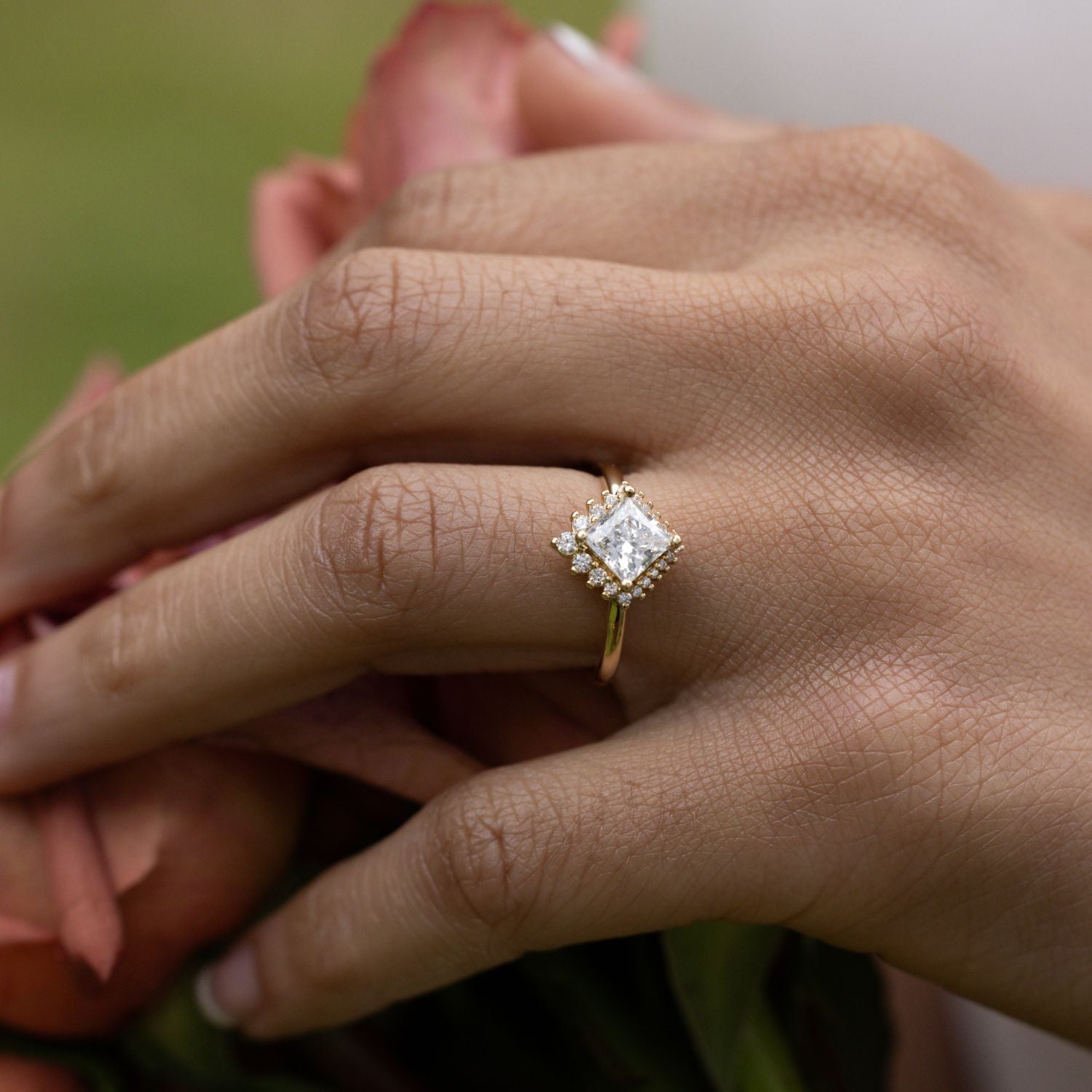 Marquise Shaped Three Stone Lab Grown Diamond Engagement Ring
