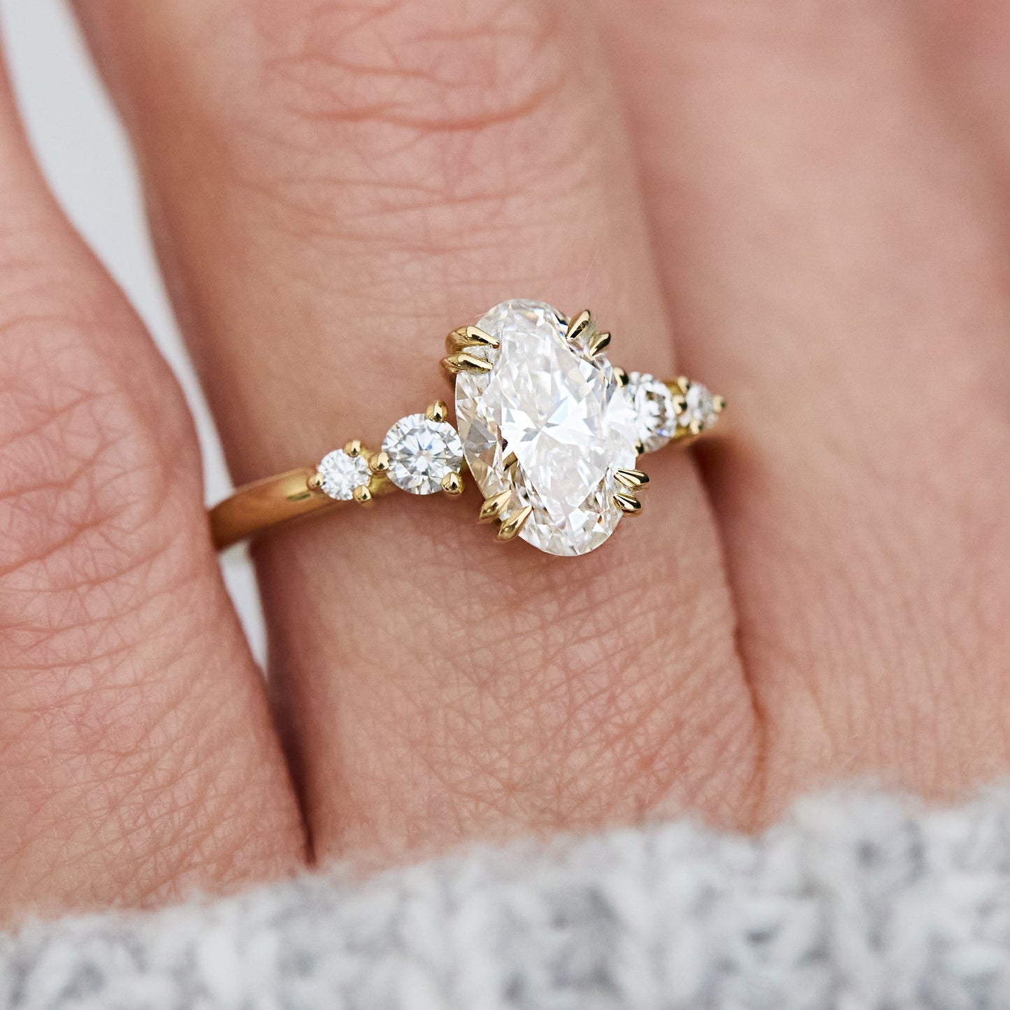 Marquise Shaped Three Stone Lab Grown Diamond Engagement Ring