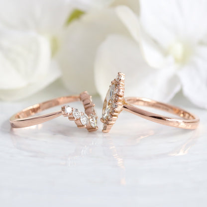 0.7 CT Marquise Cut Halo Style Moissanite Bridal Ring Set