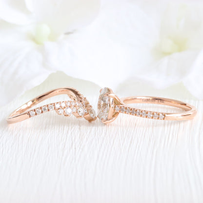 1.5 CT Oval Cut Vintage Moissanite Bridal Ring Set