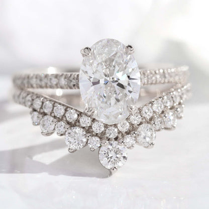 1.5 CT Oval Cut Vintage Moissanite Bridal Ring Set