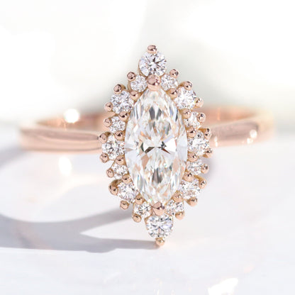 0.7 CT Marquise Cut Halo Style Moissanite Bridal Ring Set