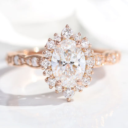1.15 CT Oval Cut Halo & Pave Moissanite Bridal Ring Set