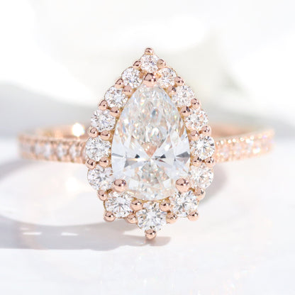 1.2 CT Pear Cut Halo & Pave Moissanite Bridal Ring Set