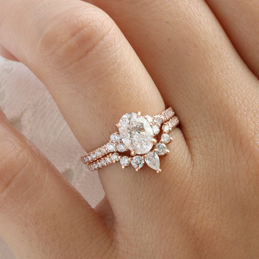 1.2 CT Oval Cut Vintage Cluster Moissanite Bridal Ring Set