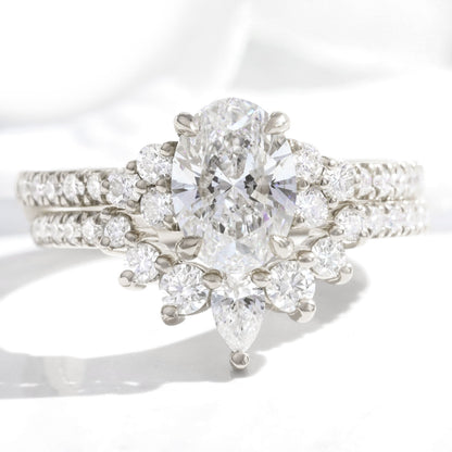 1.2 CT Oval Cut Vintage Cluster Moissanite Bridal Ring Set