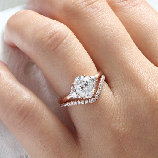 1.5 CT Oval Cut 3 Stones Moissanite Bridal Ring Set