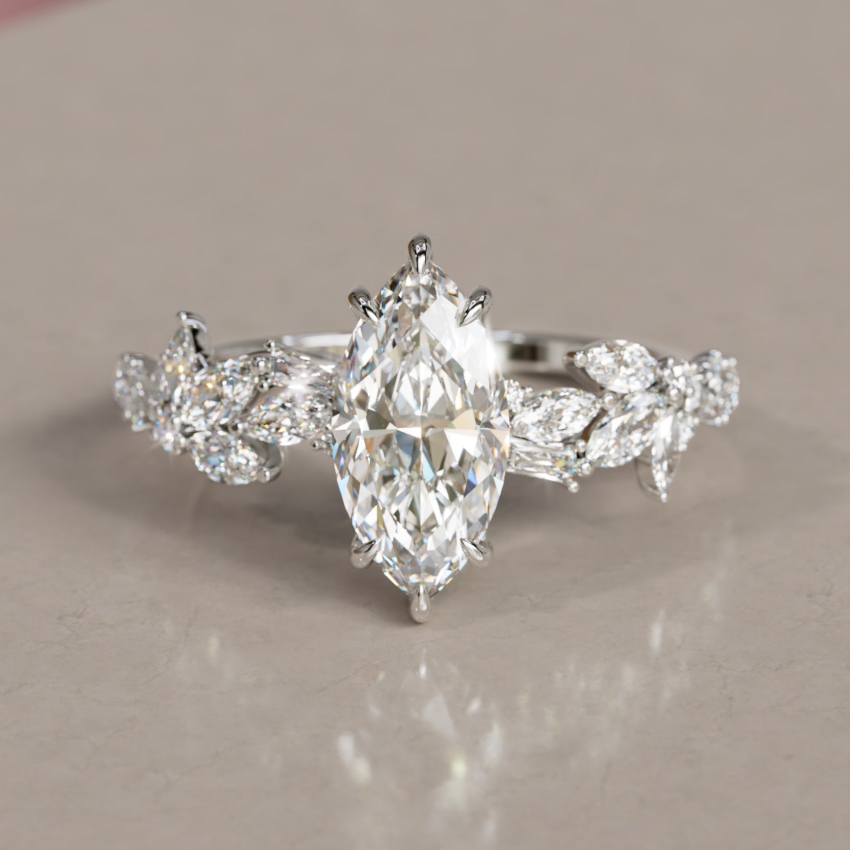 Marquise Shaped Three Stone Lab Grown Diamond Engagement Ring
