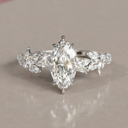 Marquise Shaped Three Stone Lab Grown Diamond Engagement Ring