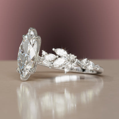 Marquise Shaped Three Stone Lab Grown Diamond Engagement Ring