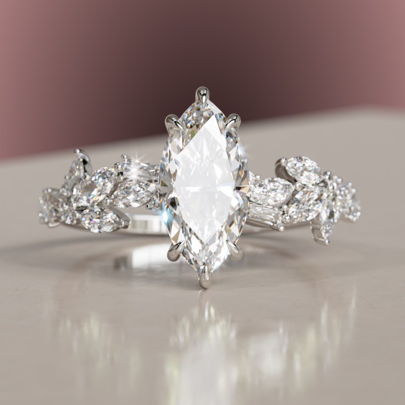 Marquise Shaped Three Stone Lab Grown Diamond Engagement Ring