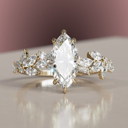 Marquise Shaped Three Stone Lab Grown Diamond Engagement Ring