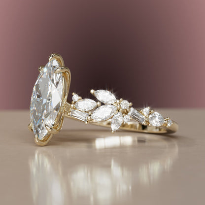 Marquise Shaped Three Stone Lab Grown Diamond Engagement Ring