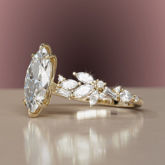 Marquise Shaped Three Stone Lab Grown Diamond Engagement Ring