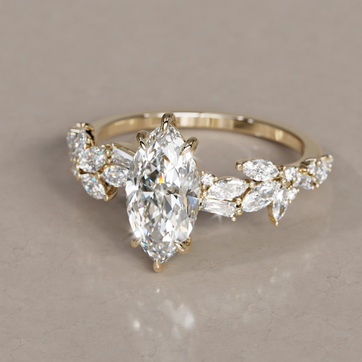 Marquise Shaped Three Stone Lab Grown Diamond Engagement Ring