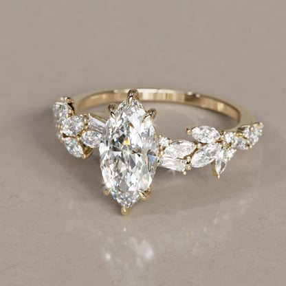 Marquise Shaped Three Stone Lab Grown Diamond Engagement Ring