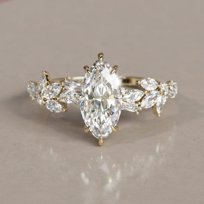 Marquise Shaped Three Stone Lab Grown Diamond Engagement Ring
