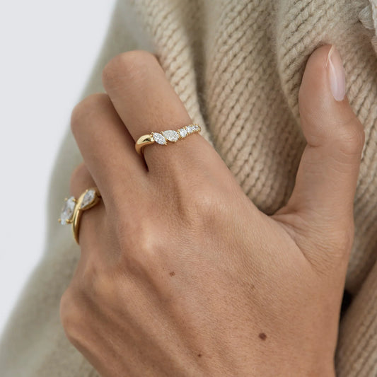 Timeless 0.35 TCW Pear, Marquise & Round Alternating Stones Moissanite Diamond Wedding Band