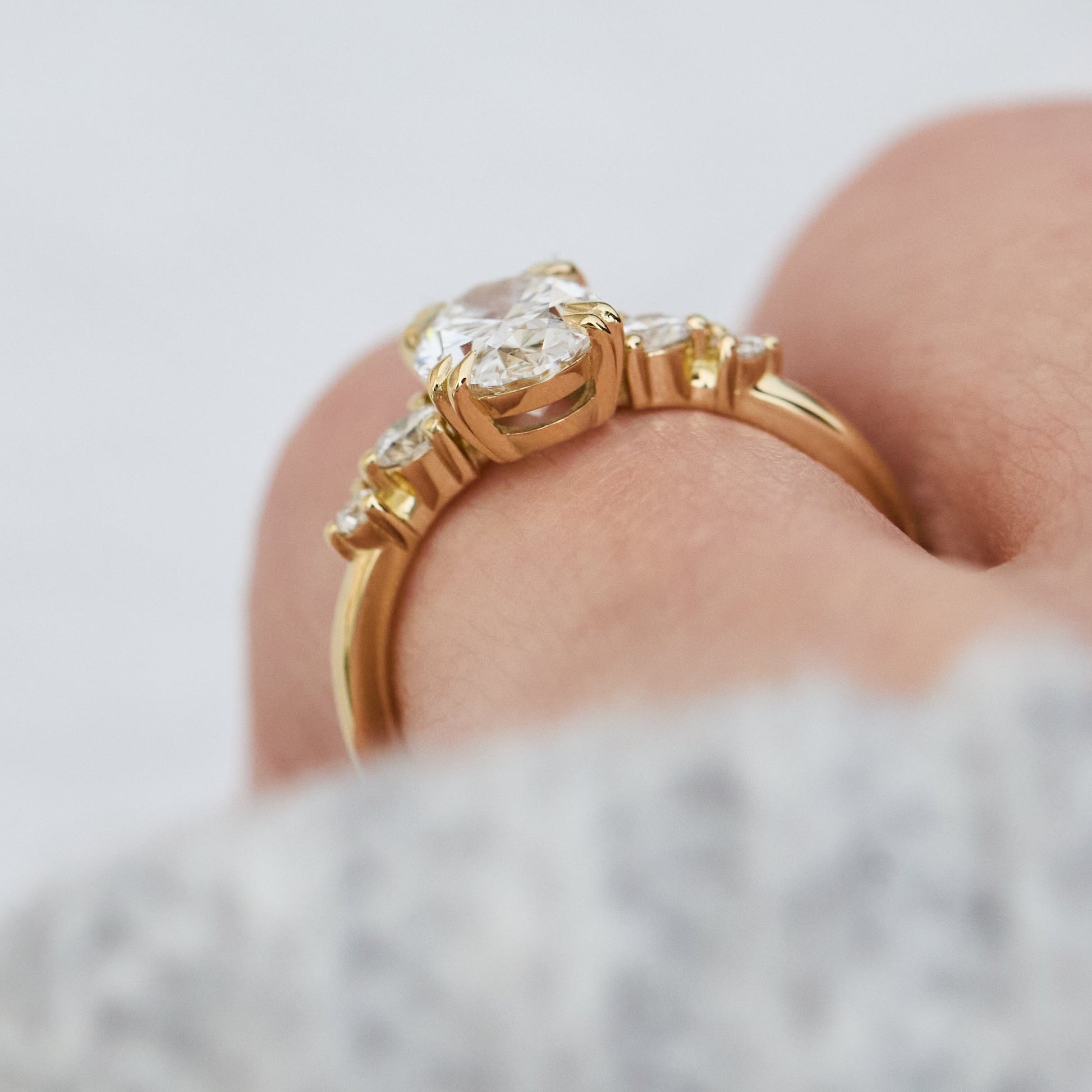 Marquise Shaped Three Stone Lab Grown Diamond Engagement Ring