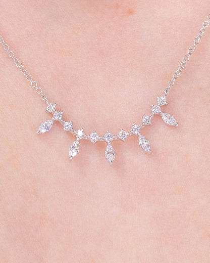 0.4 CT Round & Marquise Cluster Moissanite Diamond Necklace in Solid Gold