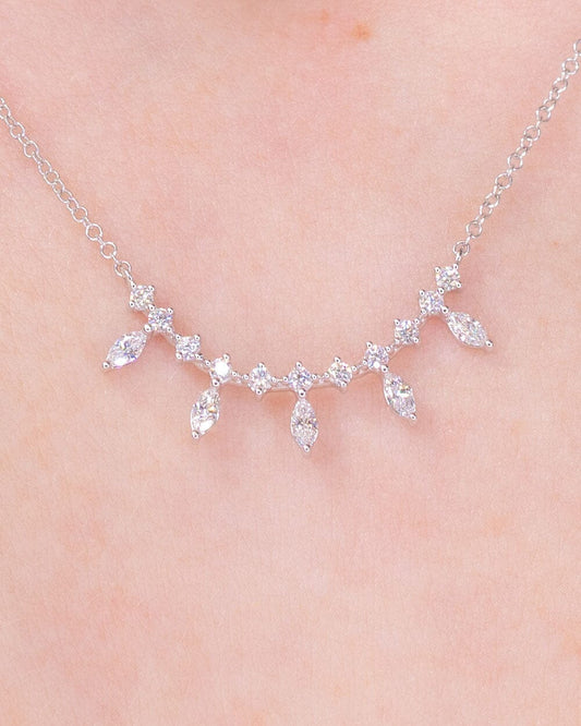 0.4 CT Round & Marquise Cluster Moissanite Diamond Necklace in Solid Gold