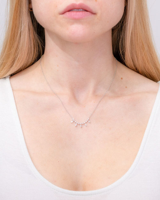 0.4 CT Round & Marquise Cluster Moissanite Diamond Necklace in Solid Gold