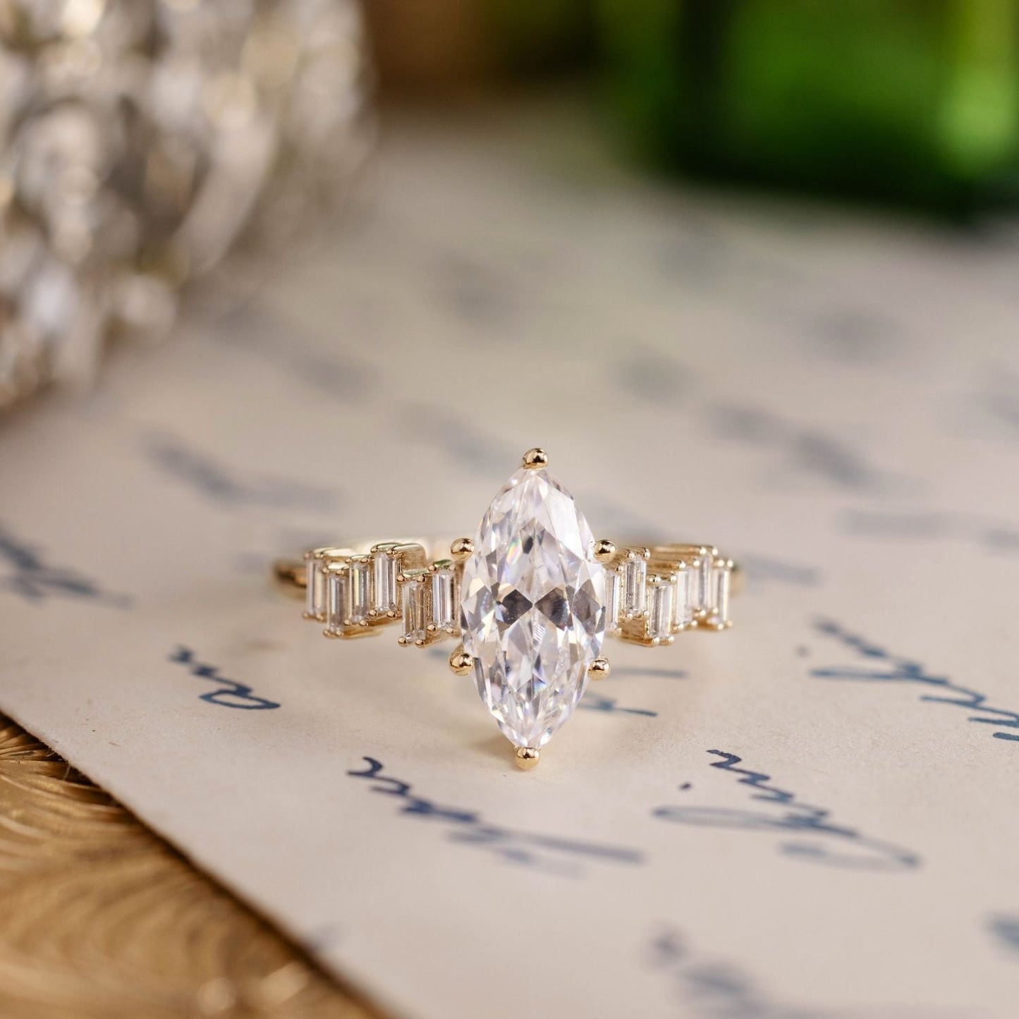 Marquise Shaped Three Stone Lab Grown Diamond Engagement Ring