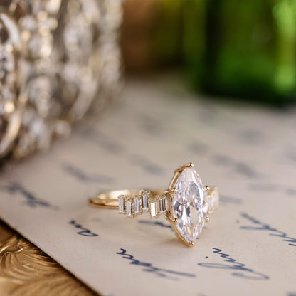 Marquise Shaped Three Stone Lab Grown Diamond Engagement Ring