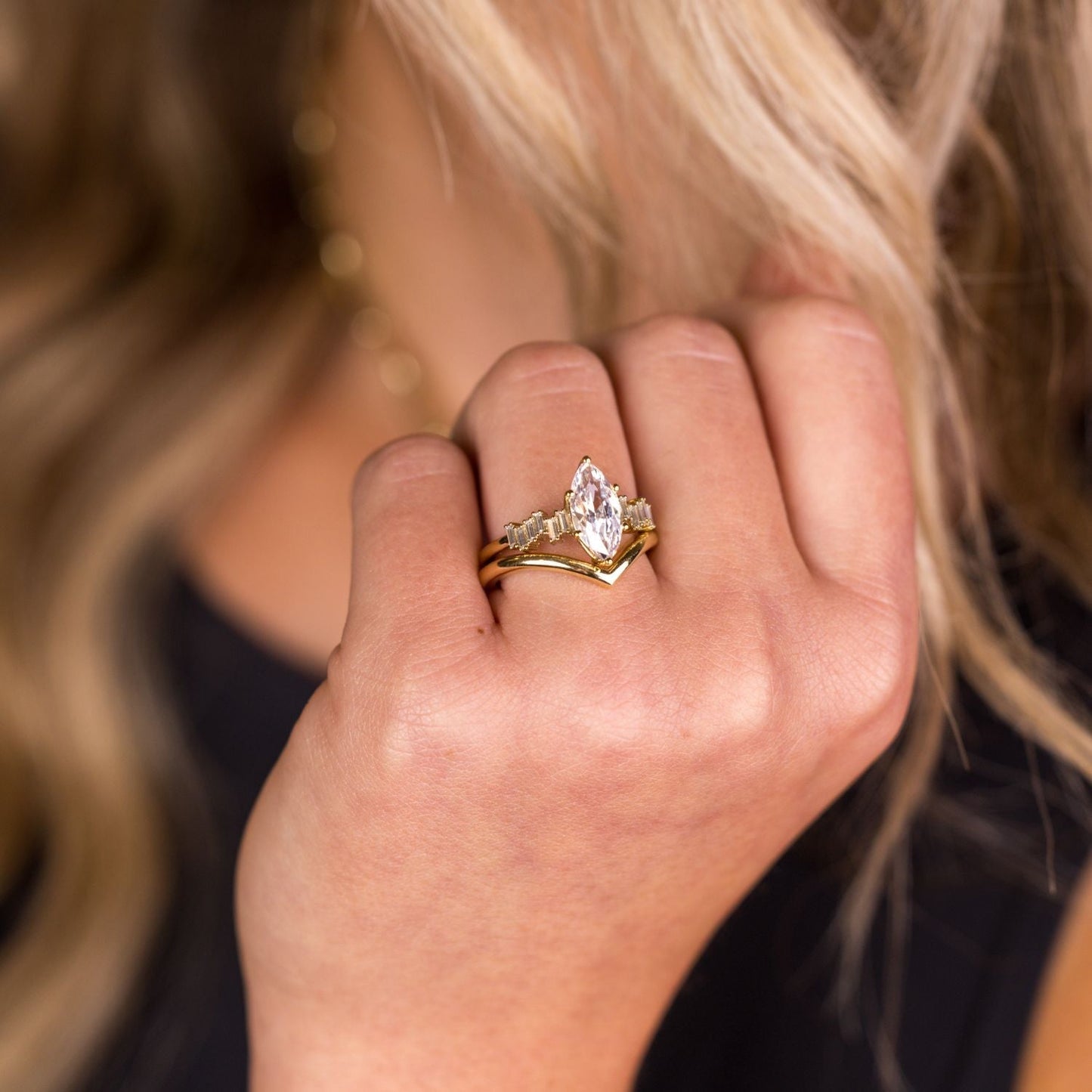 Marquise Shaped Three Stone Lab Grown Diamond Engagement Ring