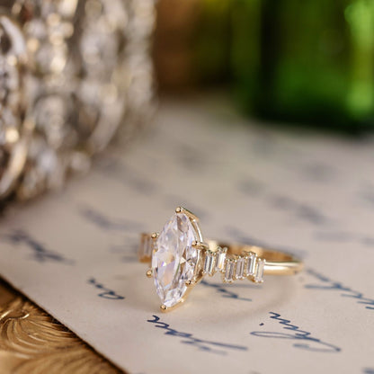 Marquise Shaped Three Stone Lab Grown Diamond Engagement Ring