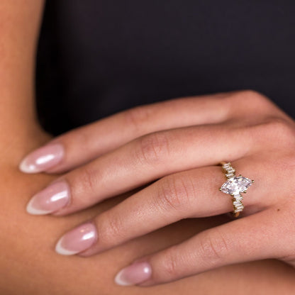 Marquise Shaped Three Stone Lab Grown Diamond Engagement Ring