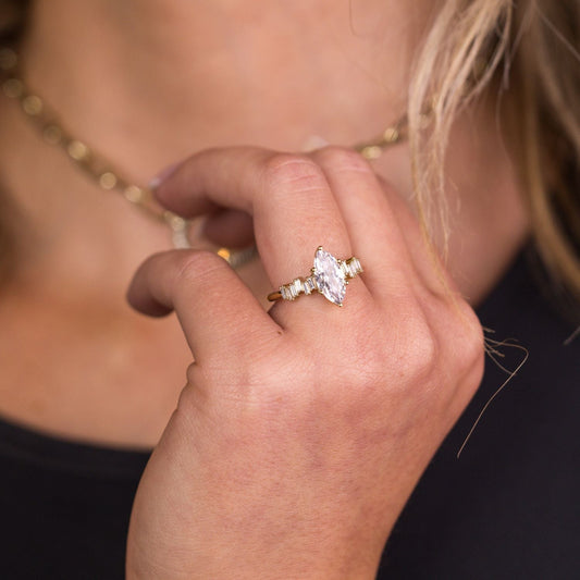 Marquise Shaped Three Stone Lab Grown Diamond Engagement Ring