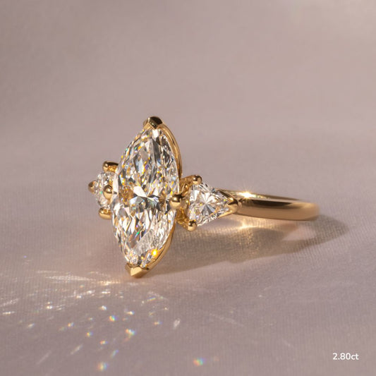 Marquise Shaped Three Stone Lab Grown Diamond Engagement Ring