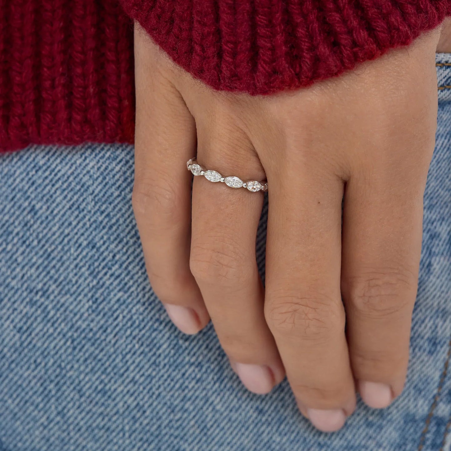 Timeless 0.25 TCW Marquise Stones East-West Full Eternity Moissanite Diamond Wedding Band