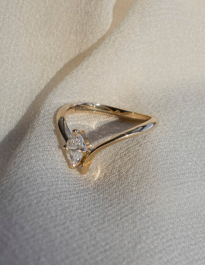 0.45 CT Marquise Moissanite Engagement Ring with Swirl Solitaire Minimal Design