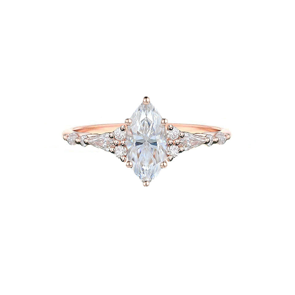 1 CT Marquise Shaped Cluster Pave Moissanite Diamond Engagement Ring